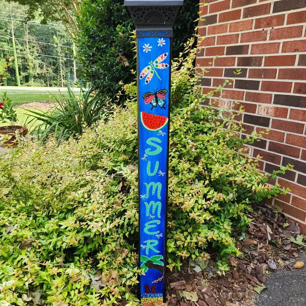 Garden Peace Pole Hand Painted Solar Light and Wire Stand Customized Yard Art